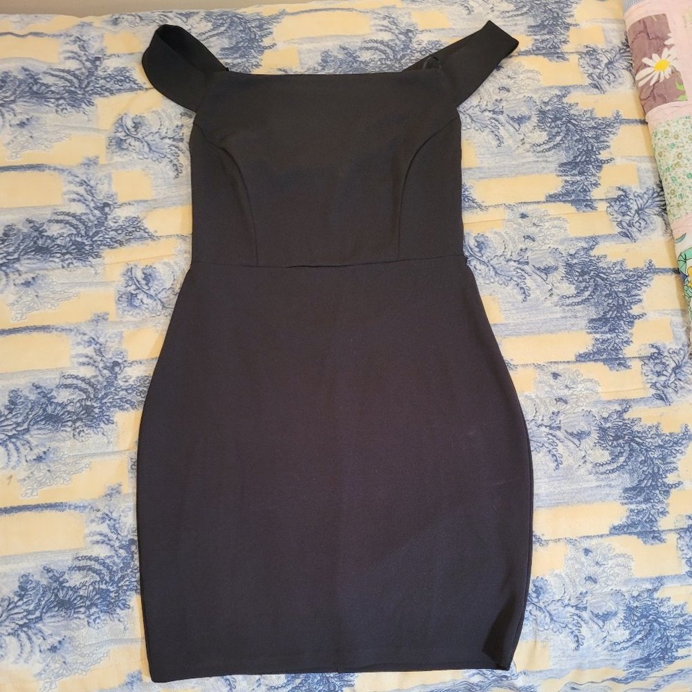 Dark gray, off the shoulder, strappy back, bodycon mini dress, Forever 21 size L